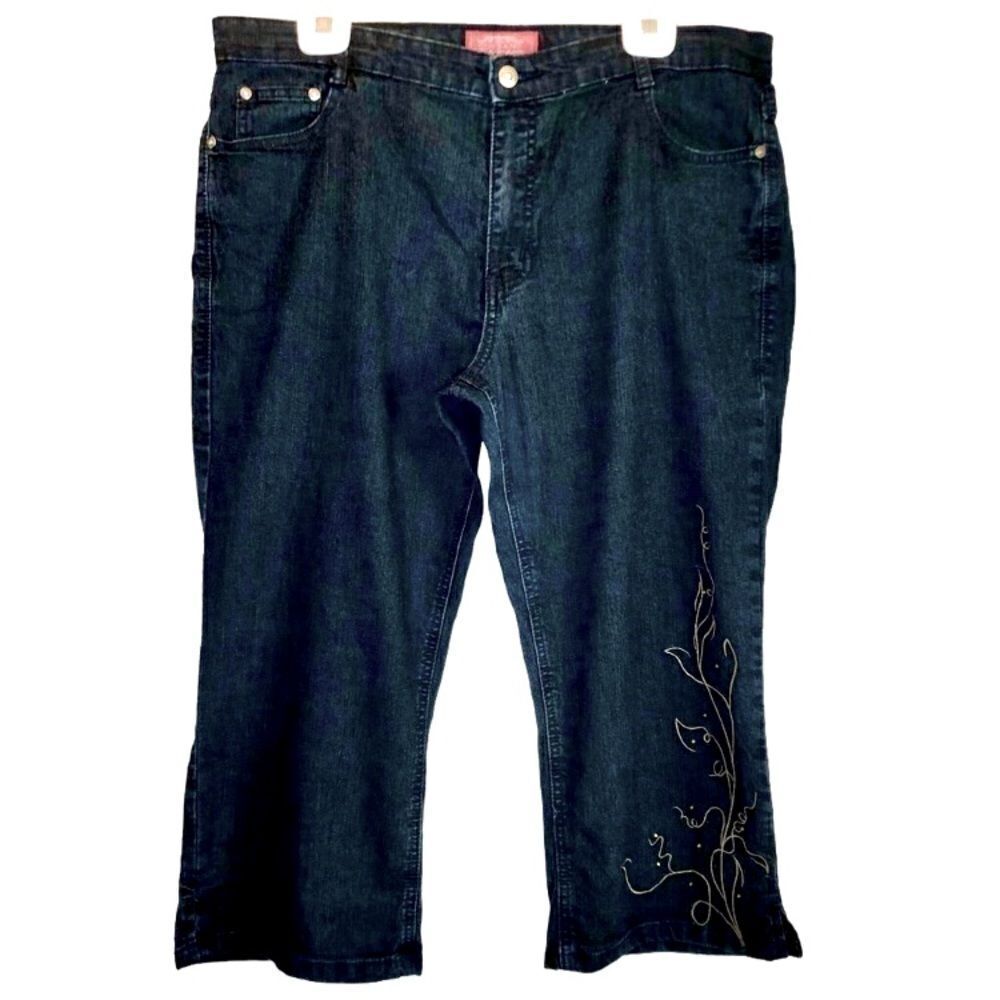 COS Jeans Embroidered and Bedazzled Capris in Dark Blue/Gold Women’s 18W